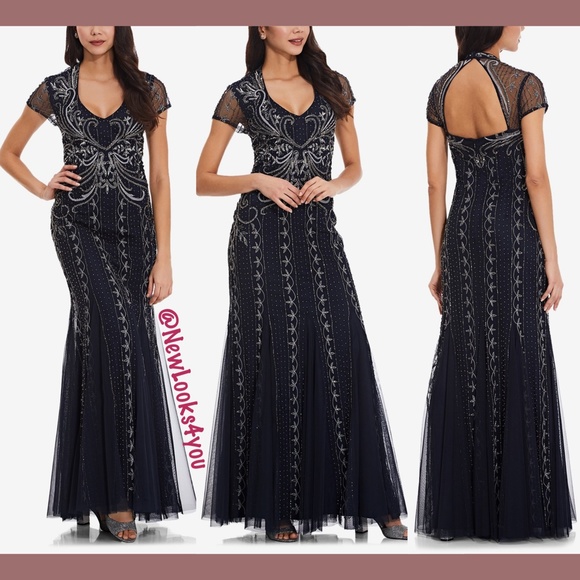 NWT Adrianna Papell Beaded Short Sleeve Gown 2‎ - Picture 1 of 16